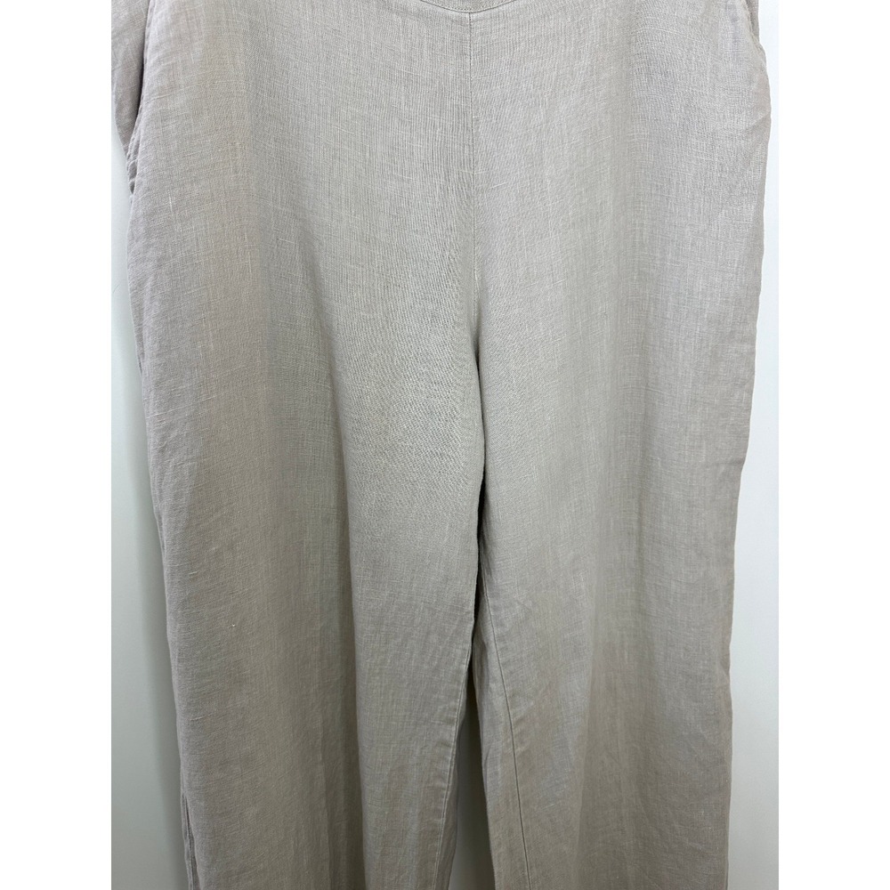 Flax 100% Linen Wide Leg Pants Medium - Large Taupe Tan Elastic Waist Lagonlook - Picture 5 of 15